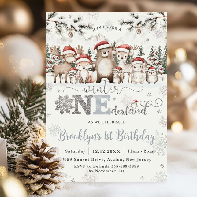 Invitation Woodland Winter ONE derland Noël 1er anniversaire (Créateur téléchargé)