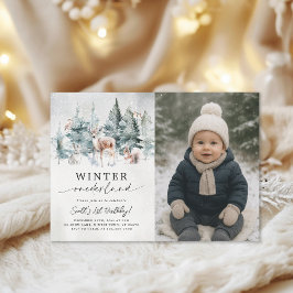 Invitation Woodland Winter Onederland 1st Birthday Photo
