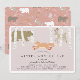 Invitation Woodland Winter Wonderland Rose Girl Anniversaire
