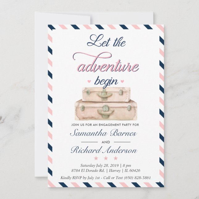 Invitation World Travel Fiançailles Suitcase Adventure Marine (Devant)