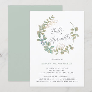 Invitation Wreath à feuilles  Bébé botanique saupoudré d'or