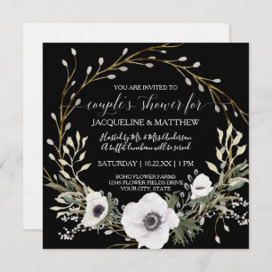Invitation Wreath Anémonique moderne Couples Noir Blanc Douch