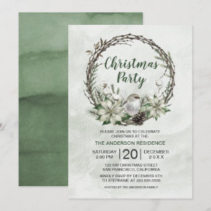 Invitation Wreath d'hiver Poinsettia & Bird Christmas
