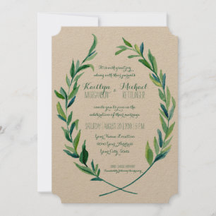 Invitation Wreath Laurel Olive Leaf Branche Moderne Simple