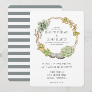Invitation Wreath of Succulents, Twigs and Stones  Mariage