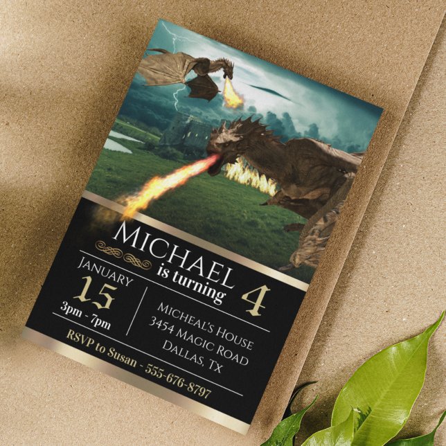 Invitation Wyvern Dragon Fire Brething Castle Anniversaire (Créateur téléchargé)