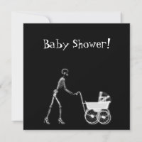 X-RAY SKELETON WOMAN & BABY CARRIAGE - B&W