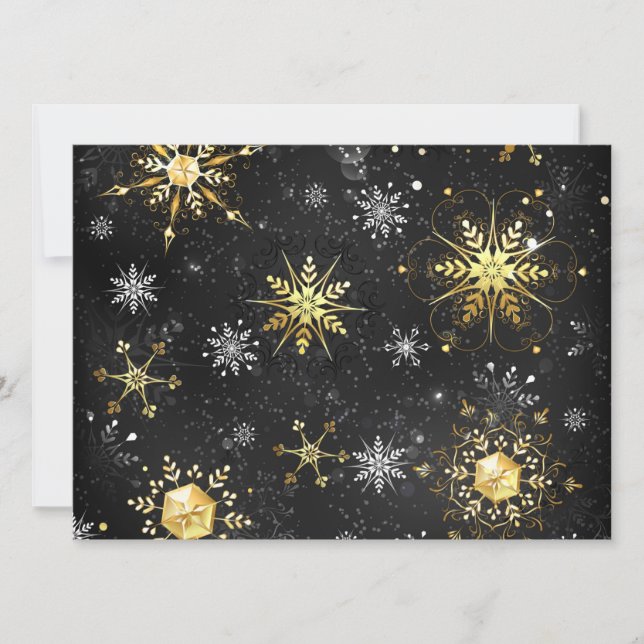 Invitation Xmas Golden Snowflakes on Black Background (Devant)
