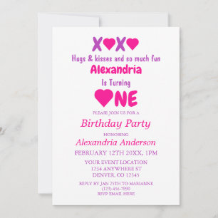 Invitation XOXO Câlins et bisous 1er anniversaire