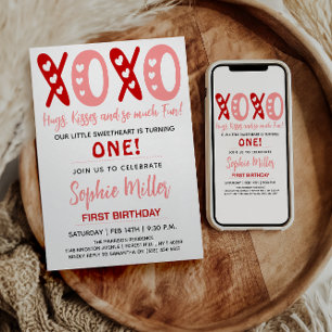 Invitation XOXO Câlins et Bisous Anniversaire de 1 an de la S