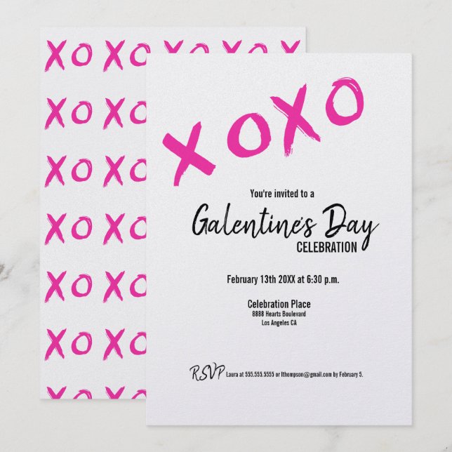 Invitation XOXO Galentine's Day amis Valentines Party Invi (Devant / Derrière)