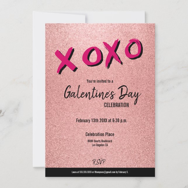 Invitation XOXO Galentine's Day Rose Gold Valentines Party (Devant)