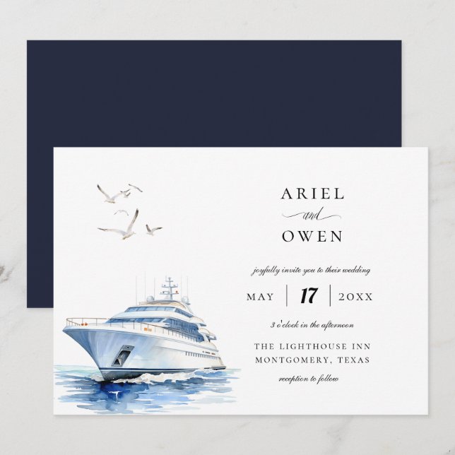 Invitation Yacht de luxe Nautique Mariage à thème (Devant / Derrière)