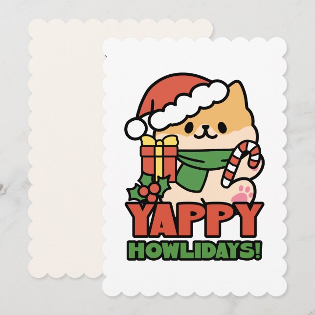 Invitation Yappy Howlidays - Jote Christmas Dog Cartoon (Devant / Derrière)