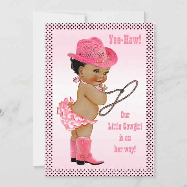 Invitation Yee Haw ! Baby shower Ethnic Little Cowgirl (Devant)