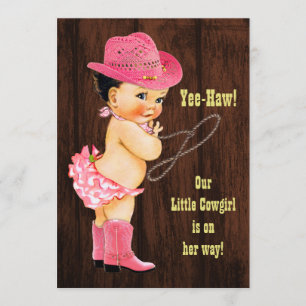 Invitation Yee Haw ! Brunette Cowgirl Baby shower rustique
