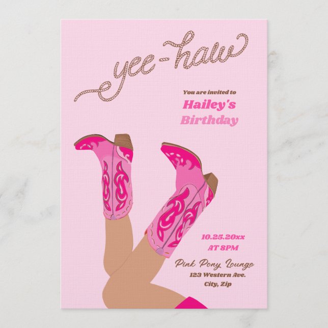Invitation Yee-Haw Cowgirl Birthday (Devant)