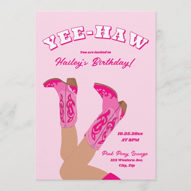 Invitation Yee-Haw Cowgirl Boots Birthday (Devant)