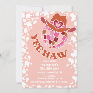 Invitation Yee Haw Peach Disco Cowgirl Rodeo Anniversaire