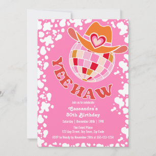 Invitation Yee Haw Pink Disco Cowgirl Rodeo Anniversaire