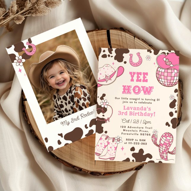 Invitation Yee Haw Rodeo Cowgirl photo de 3ème anniversaire (Créateur téléchargé)