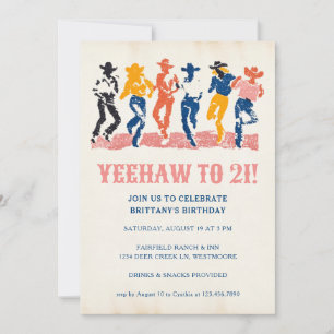 Invitation Yeehaw Cowgirl moderne 21e fête d'anniversaire
