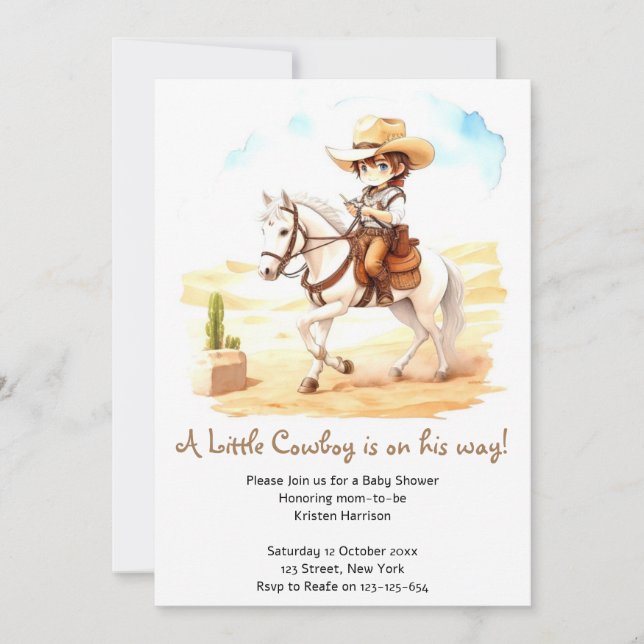 Invitation Yeehaw Fiesta ! Aquarelle Baby shower Cowboy (Devant)