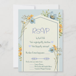Invitation Yellow And Blue Wildflowers Geometric RSVP Card