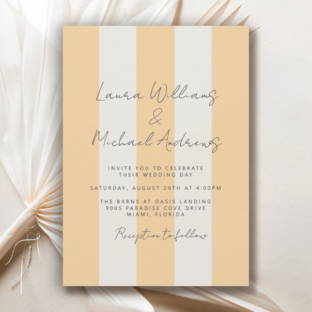 Invitation Yellow and Off-White Cabana Stripes Wedding (Available in both printed and instant download digital formats.)