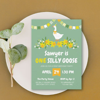 Invitation Yellow Daffodils One Silly Goose First Birthday