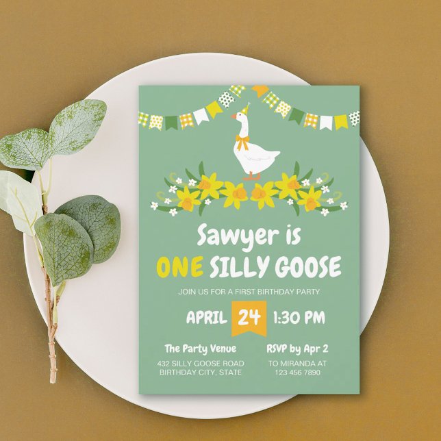 Invitation Yellow Daffodils One Silly Goose First Birthday (Créateur téléchargé)
