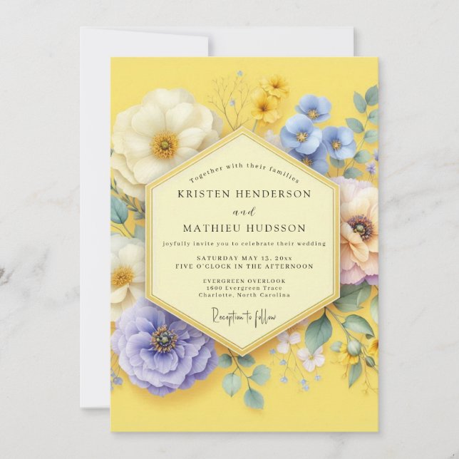 Invitation Yellow Floral Meadow Wedding (Devant)