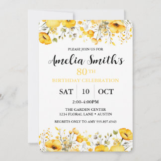 Invitation Yellow Flowers 80th Birthday Celebration