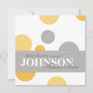 Invitation Yellow Grey Polka Dots Baby Shower Card