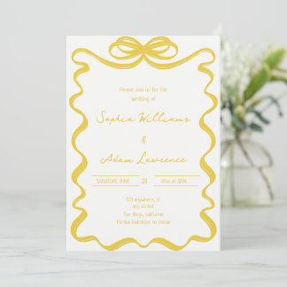 Invitation Yellow Hand Written Pinstripes Whimsical Wedding
