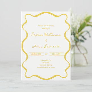 Invitation Yellow Hand Written Pinstripes Whimsical Wedding