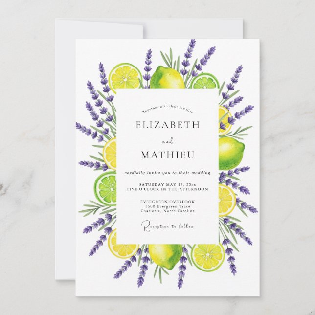 Invitation Yellow Lavender Botanical Romance Wedding (Devant)