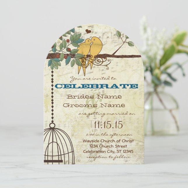 Invitation Yellow Love Birds Sitting (Debout devant)