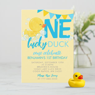 Invitation Yellow One Lucky Duck Aquarelle 1er Anniversaire