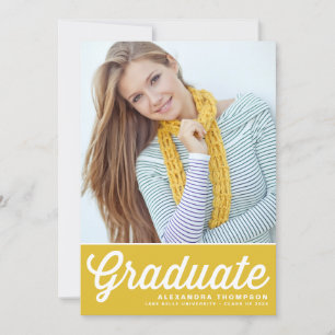 Invitation Yellow Retro Bold Typographie Photo Graduation