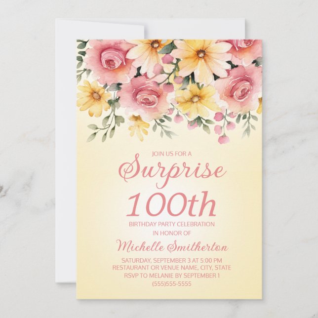 Invitation Yellow Rose Springtime Floral Surprise 100e (Devant)