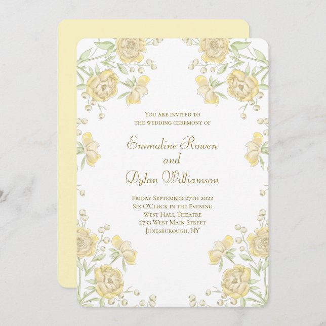 Invitation Yellow Rose Wedding (Devant / Derrière)