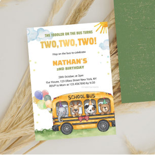 Invitation Yellow School Bus 2e anniversaire Roues dans le bu