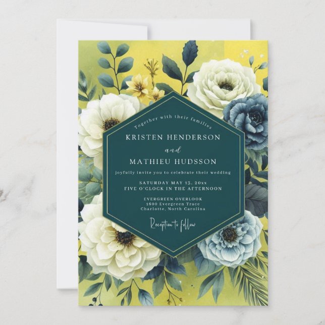 Invitation Yellow Slate Artistic Bloom Wedding (Devant)
