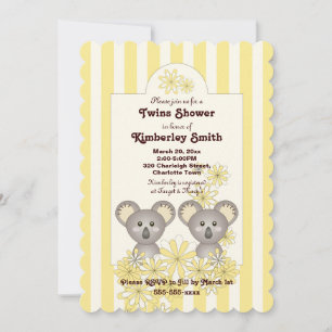 Invitation Yellow Stripe Cute Koala Boy Girl Baby shower jume