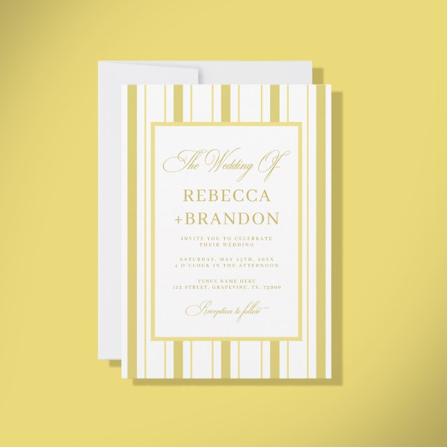 Invitation Yellow Stripes Elegant QR Code RSVP Summer Wedding (Créateur téléchargé)