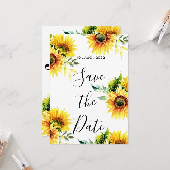 Invitation Yellow sunflower floral vibrant spring bouquet (Devant/Arrière en situation)