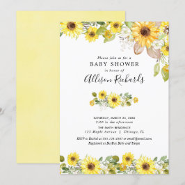 Invitation Yellow tournesol aquarelle fille baby shower