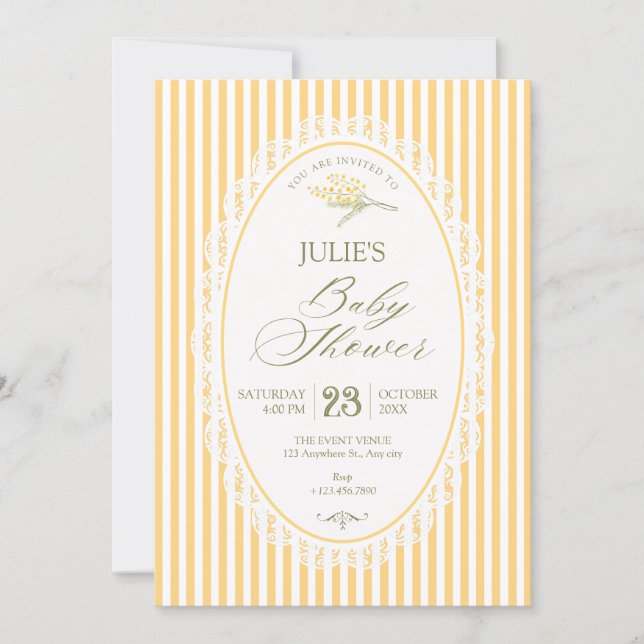 Invitation Yellow vintage choquette baby shower (Devant)