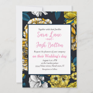 Invitation Yellow, white and bi-color roses with blue leaves